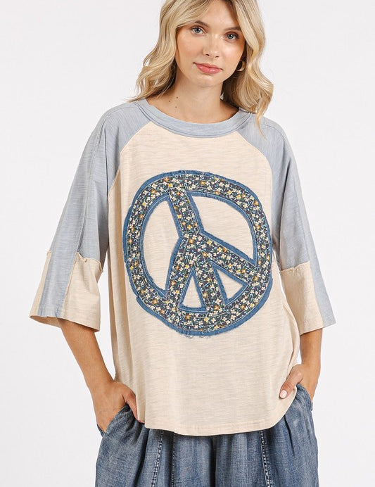 Mittoshop Peace Sign Patch Mineral Washed T-Shirt