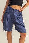 HYFVE High-Waist Pleated Satin Shorts - DAVERRI FASHIONS