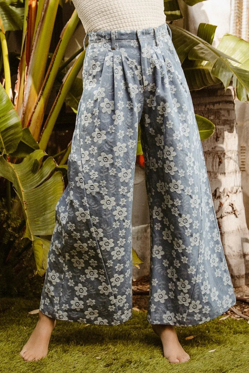 BiBi Floral Texture Wide Leg Jeans Jeans