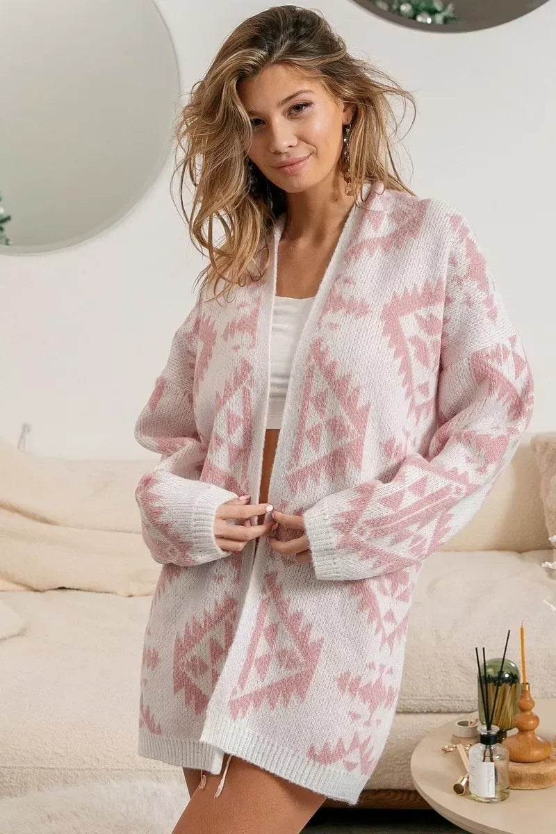 BiBi Aztec Pattern Open Front Cardigan - DAVERRI FASHIONS