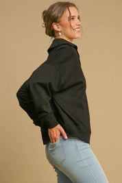 Umgee Johnny Collar Dropped Shoulder Sweatshirt | Daverri Fashions