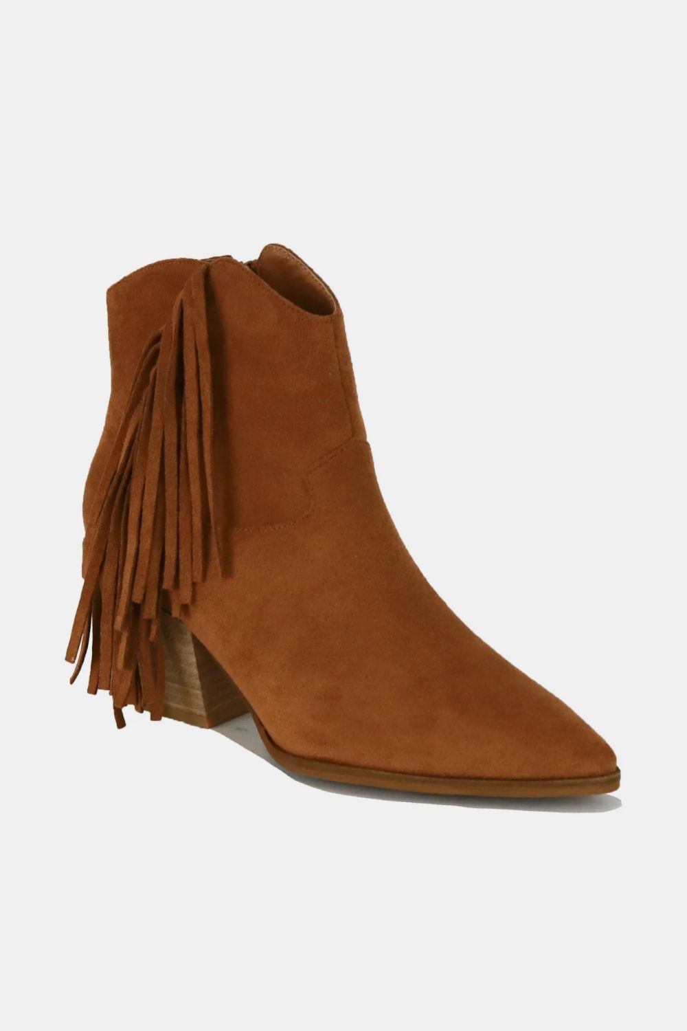 Beast Fashion Suede Fringe Point Toe Ankle Boots Caramel Footwear