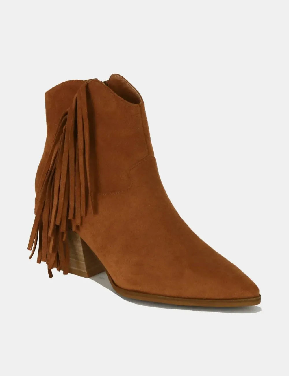 Caramel Beast Fashion Suede Fringe Point Toe Ankle Boots | Boots Daverri Fashions