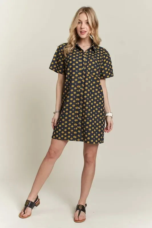 ADORA Floral Button-Up Mini Denim Dress - DAVERRI FASHIONS