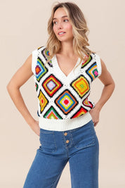 BiBi Diamond Granny Square Sweater Vest | Sweater Vests Daverri Fashions