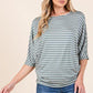 BOMBOM Striped Boat Neck Dolman Sleeve Top Tops