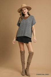 Umgee Cable-Knit V-Neck Sweater | Sweaters Daverri Fashions