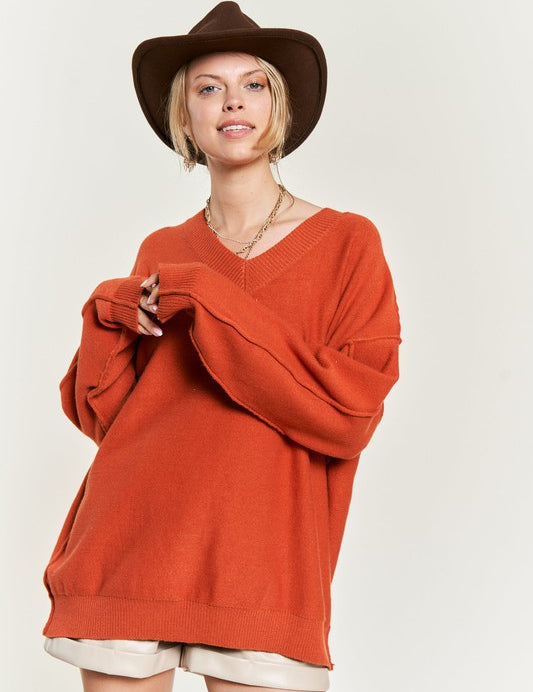 Plus Size V-Neck Oversized Sweater | Sweaters Daverri Fashions