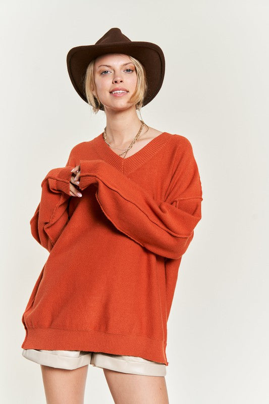 Plus V-Neck Oversized Sweater Tops