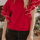 Ruffle Sleeve Pearl Embellished Knit Top - DAVERRI FASHIONS