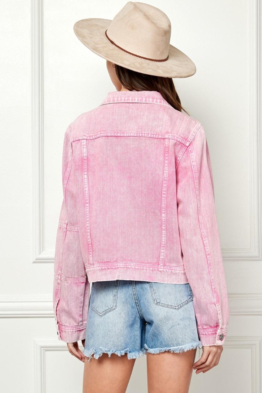 Veveret Button Up Cropped Denim Jacket Denim Jackets