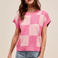 SO ME Check Plaid Casual Sweater Top BLUSH PINK S