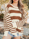 Daverri Fashions Striped Drop Shoulder Sleeve Patchwork Baggy Sweater - DAVERRI FASHIONS