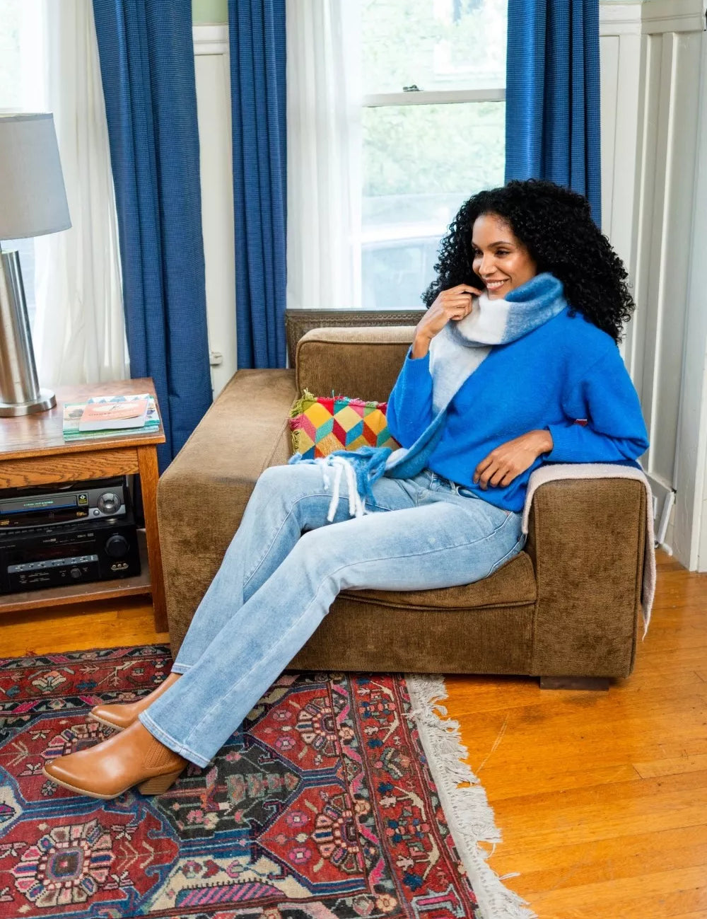 Judy Blue Mid Rise Thermal Bootcut Jeans with Blue Sweater