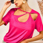 BiBi Cutout Asymmetrical Neck Short Sleeve T-Shirt Fuchsia T-Shirts