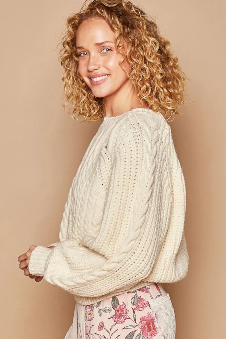POL Cable Knit Cutout Long Sleeve Sweater | Sweaters Daverri Fashions