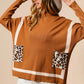 BiBi Mock Neck Sweater with Leopard Pocket Sweaters