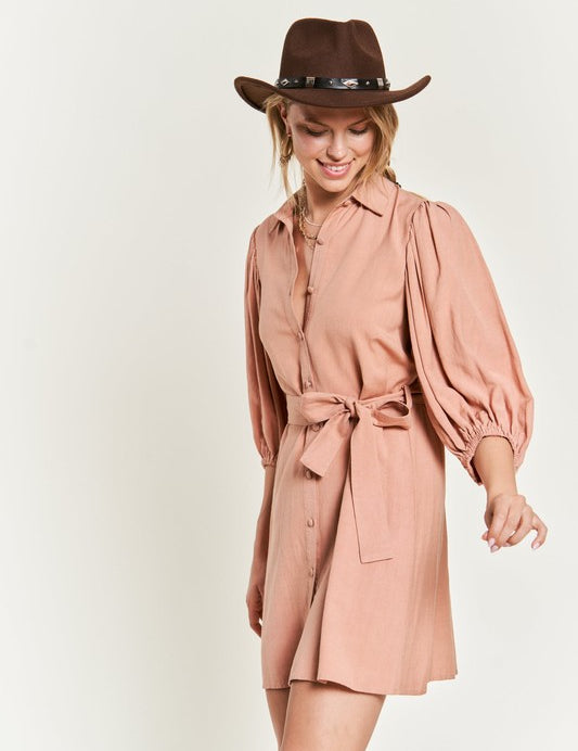 PEACH Solid Button Down Dress Plus Size | Mini Dresses Daverri Fashions