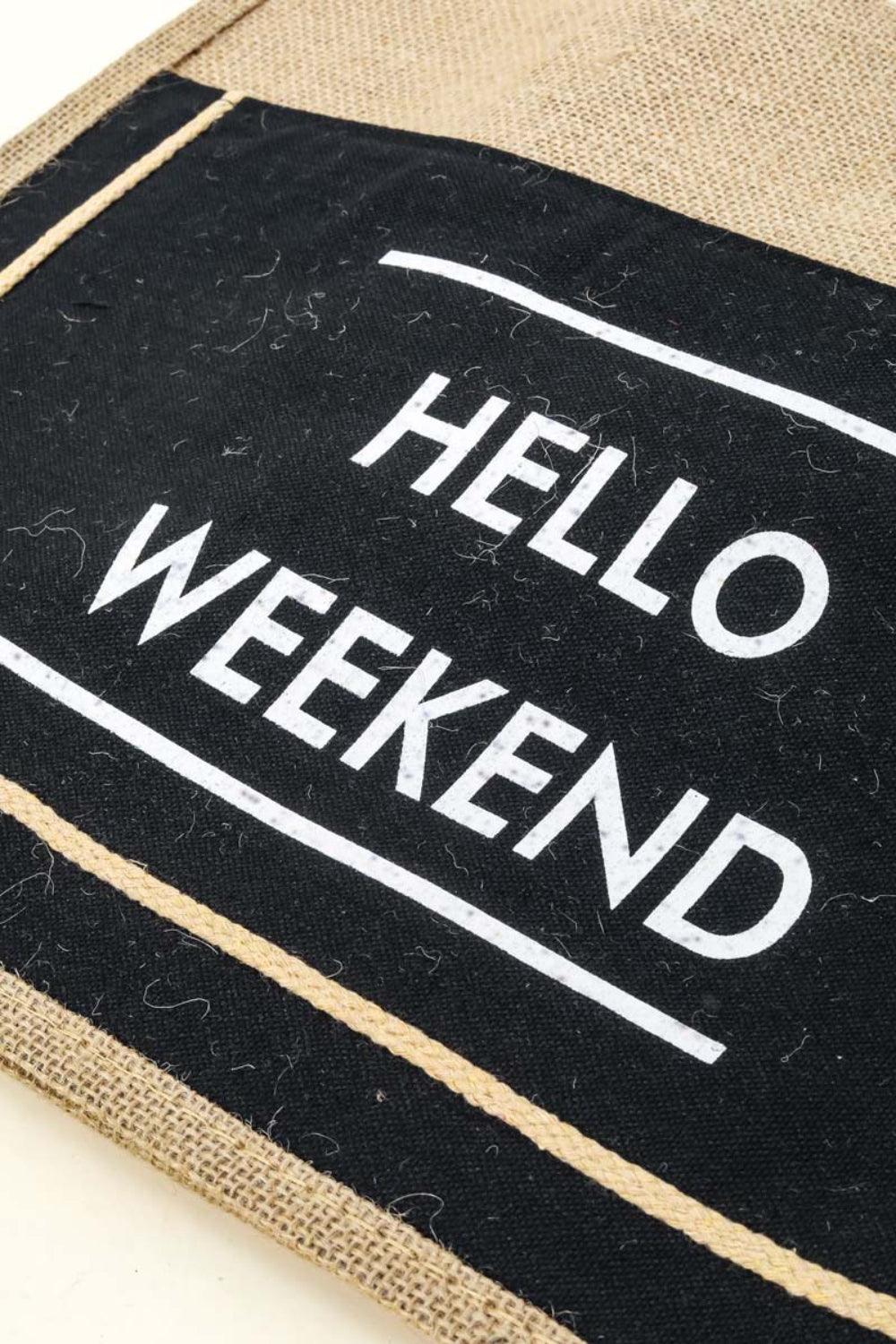 Hello Weekend Burlap Tote Bag Handbags