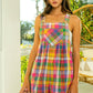 BiBi Bleached Vintage Plaid Wide Leg Overalls with Pockets Shortalls