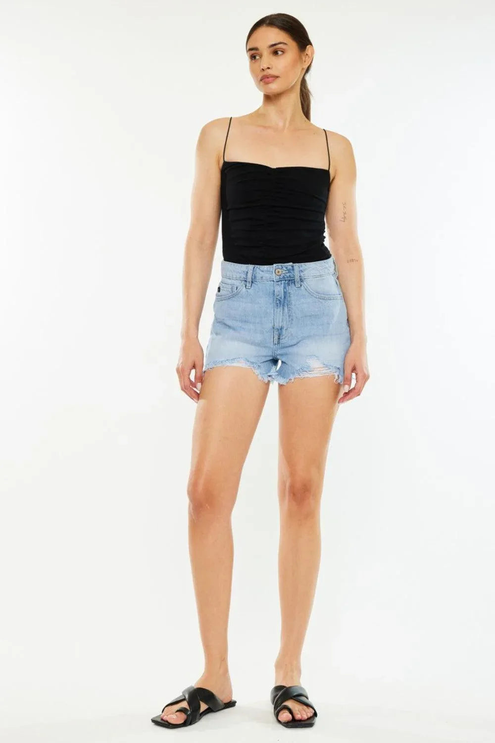 Kancan Raw Hem Distressed High Waist Denim Shorts - DAVERRI FASHIONS