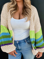 Plus Size Color Block Crochet Open Front Cardigan | Daverri Fashions