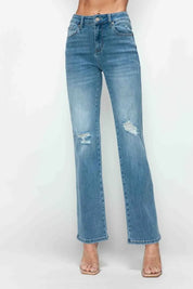 bytos Full Size Distressed High Rise Straight Jeans | Jeans Daverri Fashions