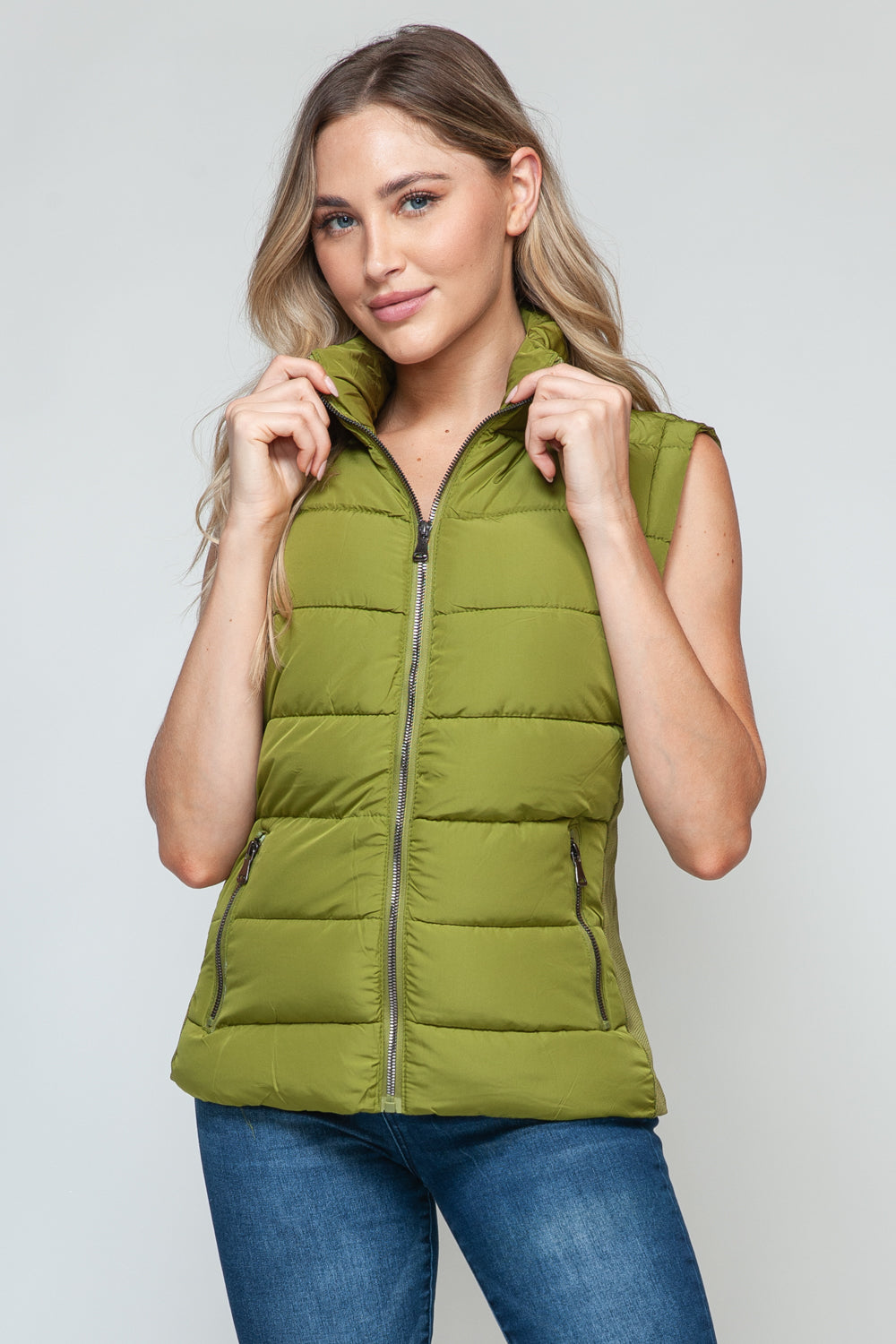 Zip Up Turtleneck Vest with Pockets Tops