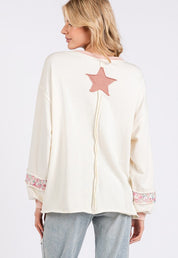 SAGE + FIG Peace & Star Patch Contrast Round Neck Sweatshirt