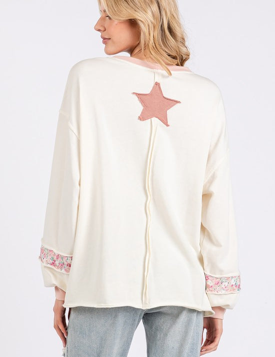 SAGE + FIG Peace & Star Patch Contrast Round Neck Sweatshirt