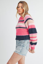 Aemi + Co Striped Ribbed Neckline Raglan Sleeve Sweater Sweaters