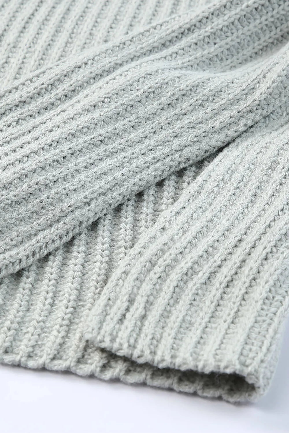 Light gray ribbed knit shimmer boat neck side slit sweater