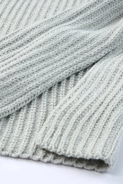 Light gray ribbed knit shimmer boat neck side slit sweater