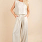 VERY J Solid Woven Top & Pants Set Oatmeal Outfit Sets