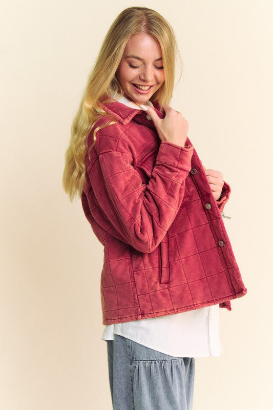 Davi & Dani Quilted Button Down Shacket with Chest Pockets Shackets