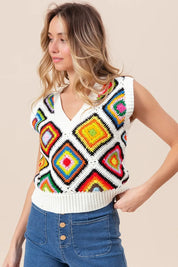 BiBi Diamond Granny Square Sweater Vest | Sweater Vests Daverri Fashions