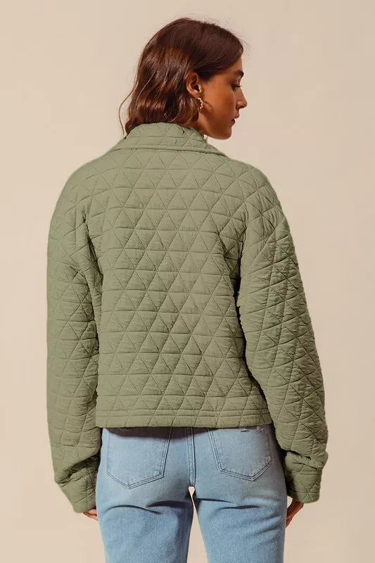 SO ME Triangle Quilting Stitch Button Up Knit Jacket | Jackets Daverri Fashions