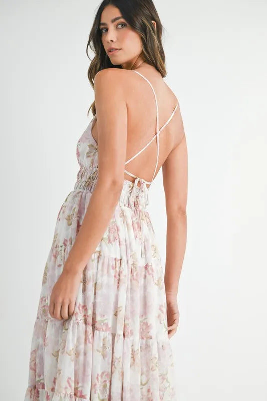 MABLE Floral Print Tiered Cami Maxi Dress Cami Dresses