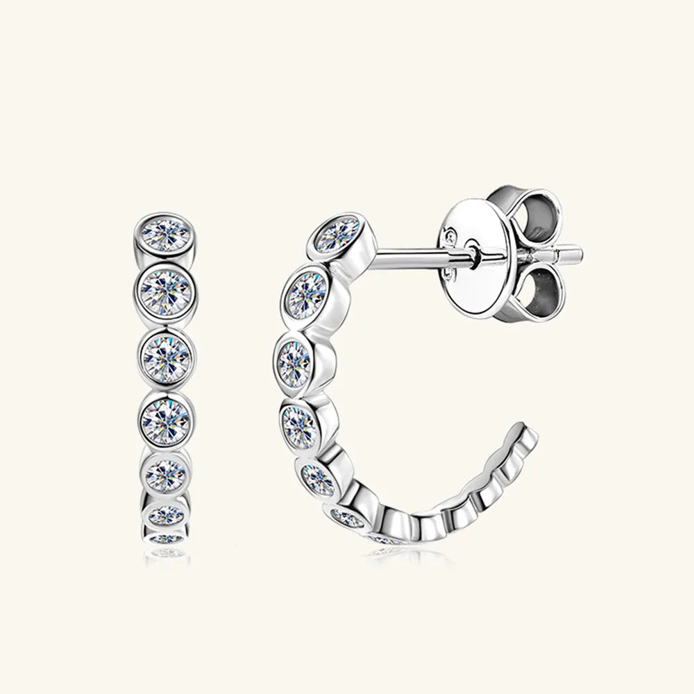 Inlaid Moissanite 925 Sterling Silver C-Hoop Earrings | Sterling Silver Earrings Daverri Fashions