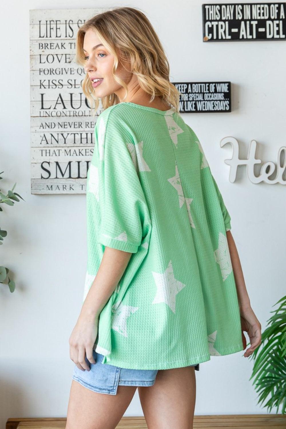 HOPELY Star Pattern Oversized Waffle T-Shirt T-Shirts