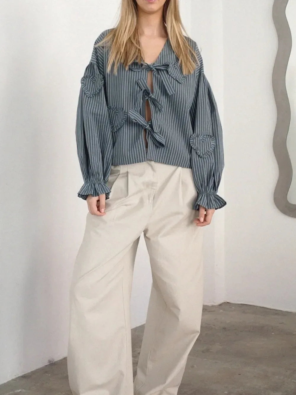 Tied Flounce Sleeve Blouse - DAVERRI FASHIONS