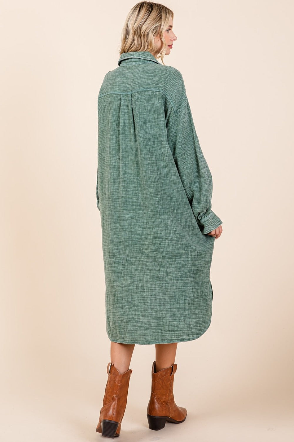 Mittoshop Mineral Wash Cotton Gauze Midi Shirt Dress