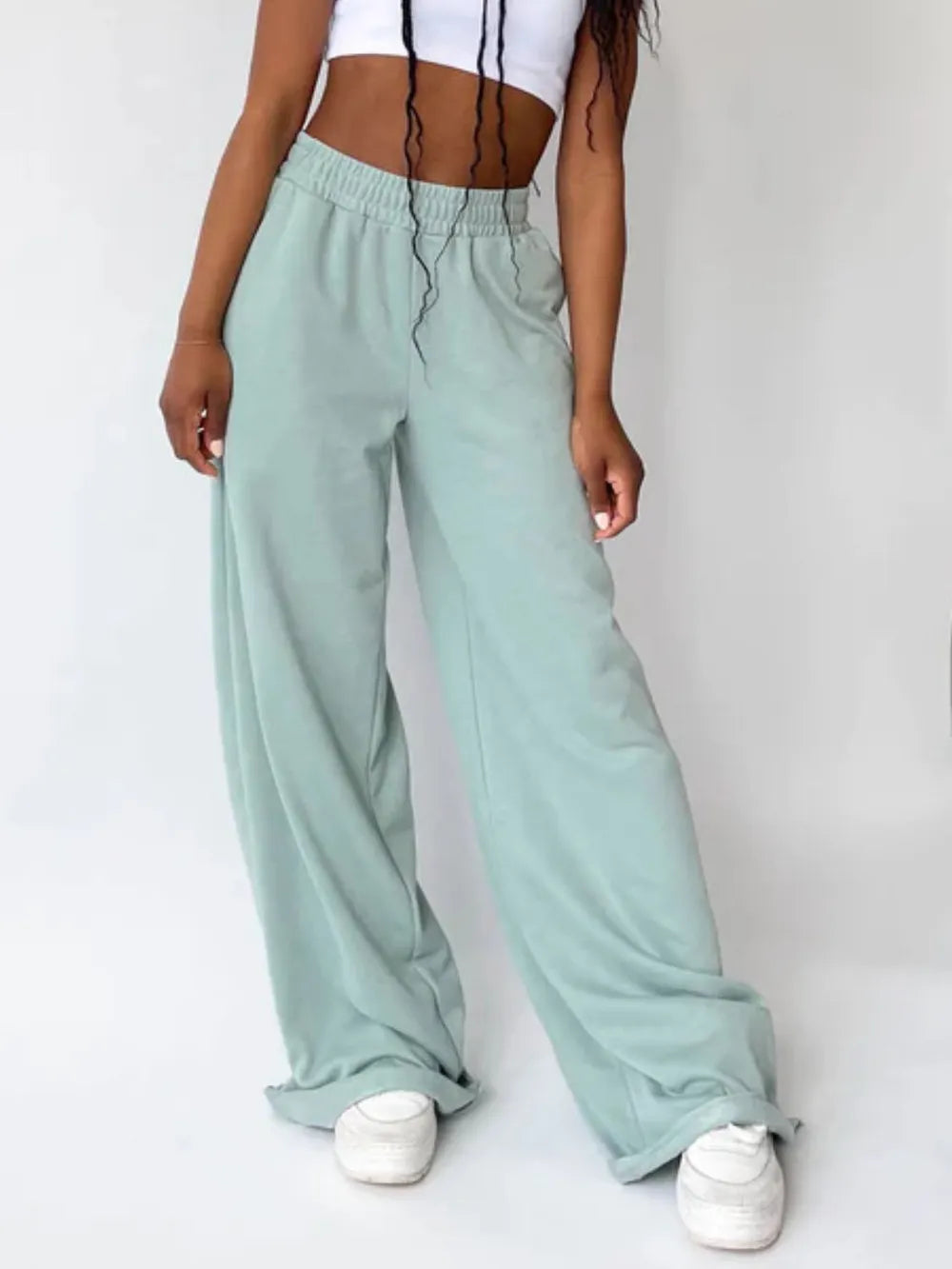 Elastic Waist Wide Leg Pants | Pants Daverri Fashions