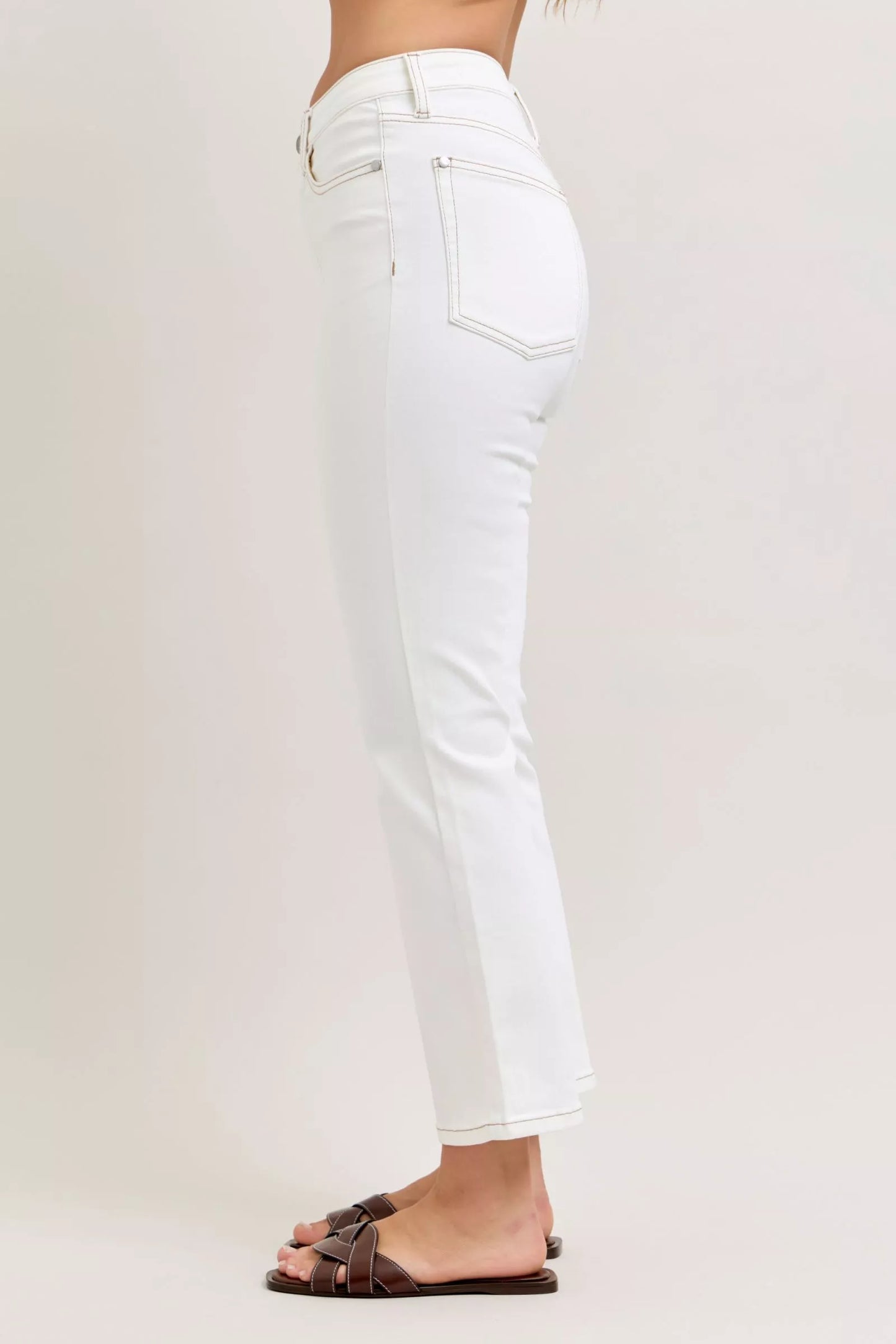 Judy Blue contrast stitching cropped flare jeans back view