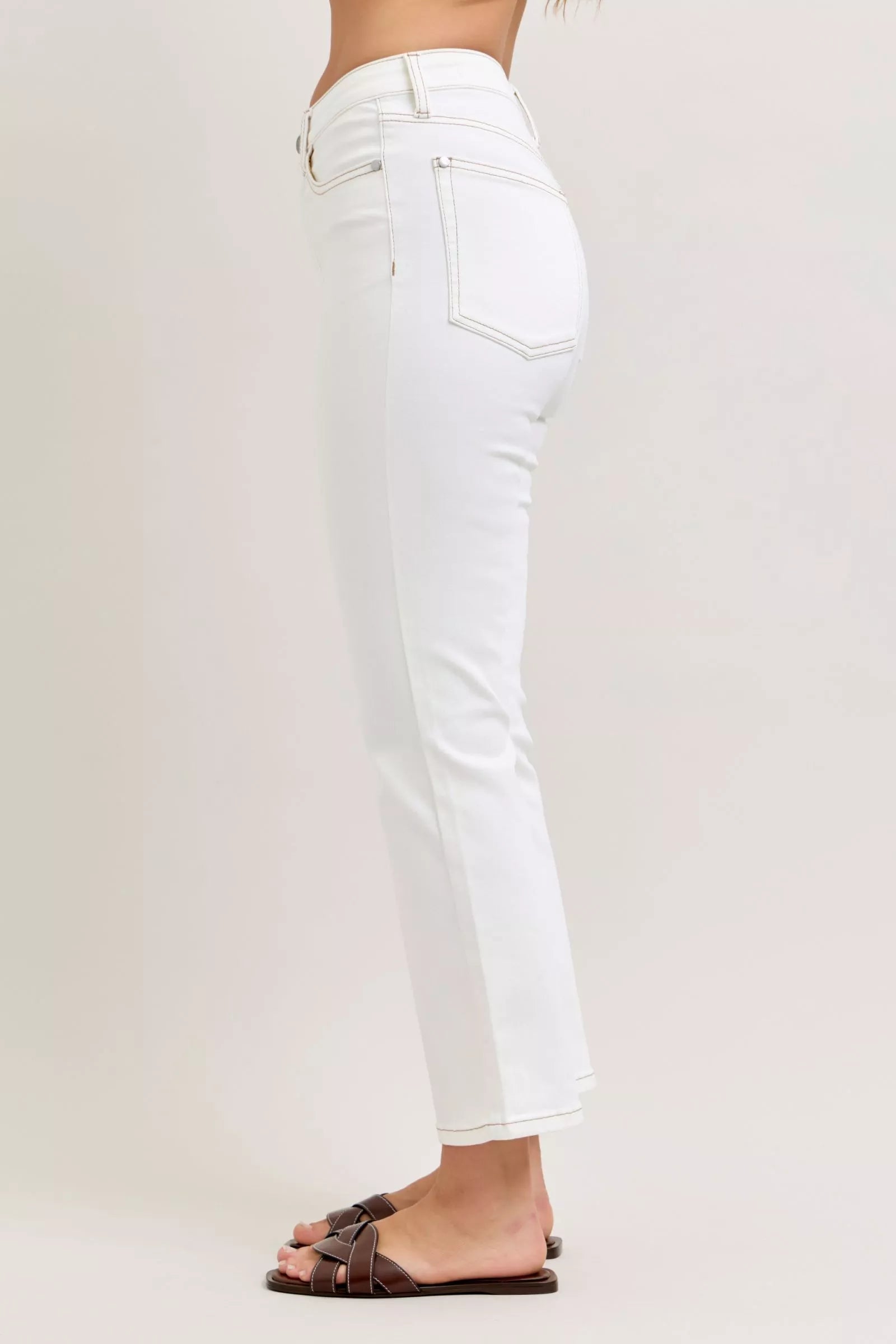Judy Blue contrast stitching cropped flare jeans back view