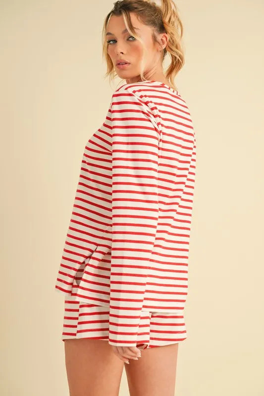 Aemi+Co Drawstring Contrast Striped Shorts