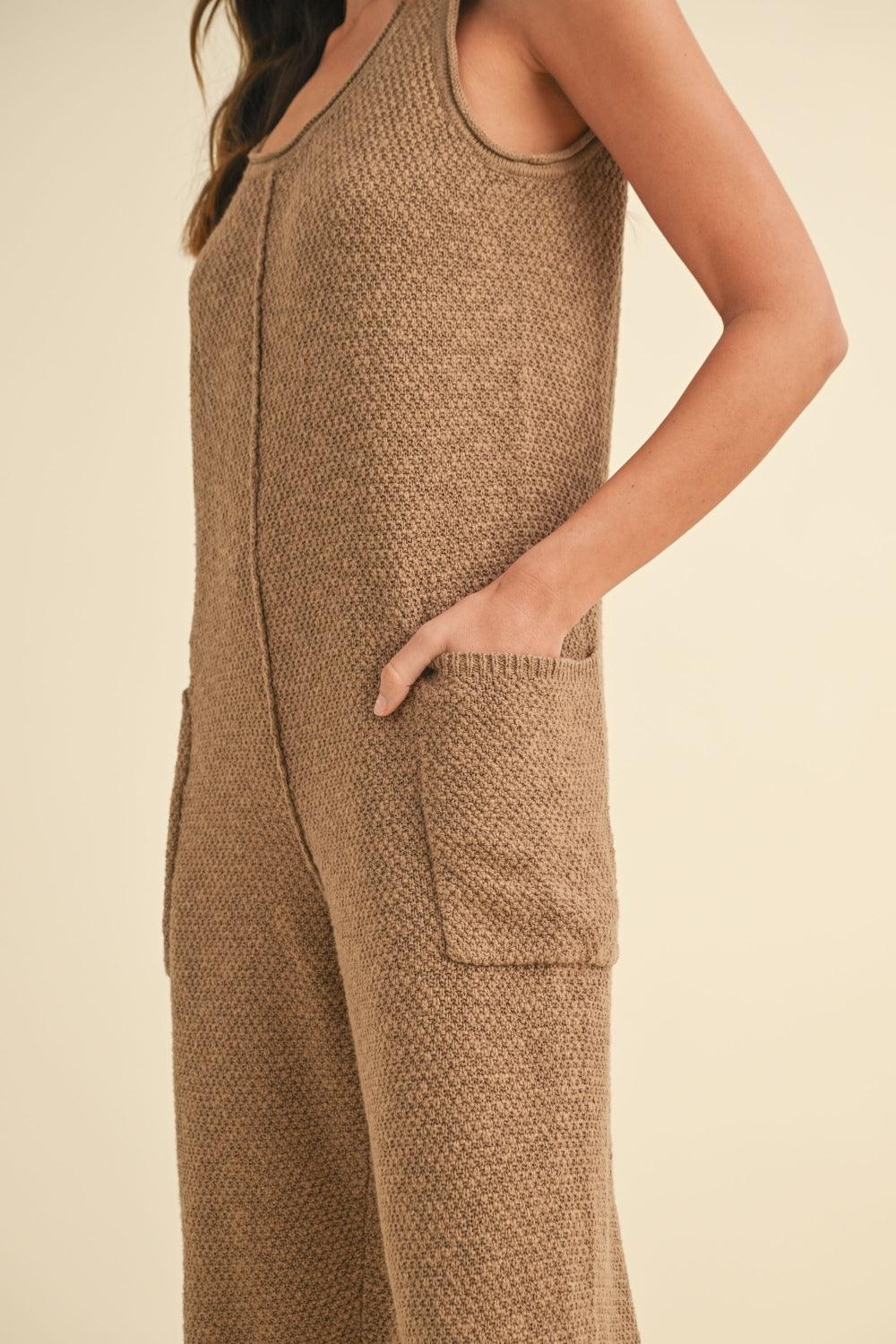 MABLE Sleeveless Knit Crop Jumpsuit with Pockets | Daverri Fashions
