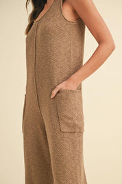 MABLE Sleeveless Knit Crop Jumpsuit with Pockets | Daverri Fashions