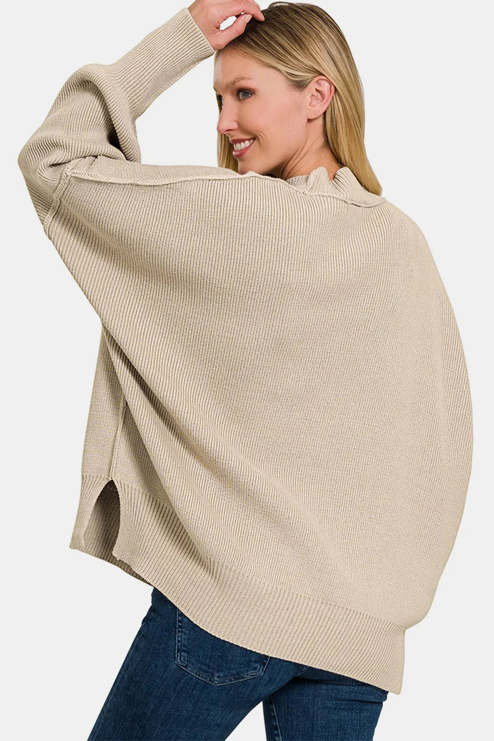 Zenana Side Sit Oversize Sweater Sweaters