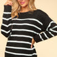 Haptics Full Size Striped Contrast Side Slit Sweater Black 1XL Sweaters